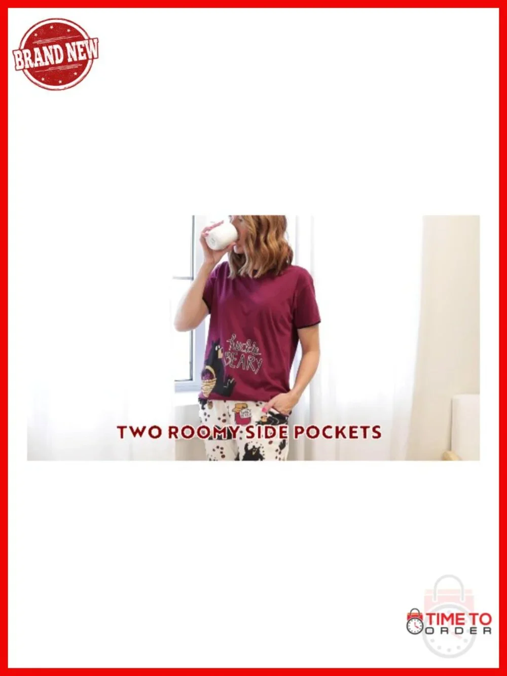 Women's Cotton Pajama Set - Short Sleeve Top & Pants with Pockets